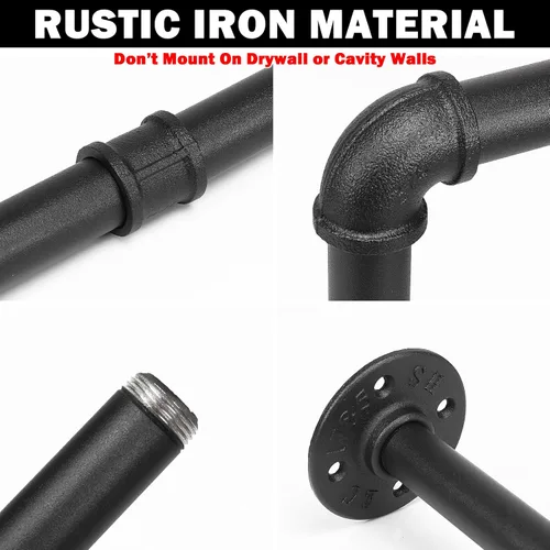 Miniatura 3 de Livabber Perchero Industrial de Tubería para Ropa, Perchero de Hierro Resistente Desmontable Montado en Pared, Barra de Ropa Rústica que Ahorra