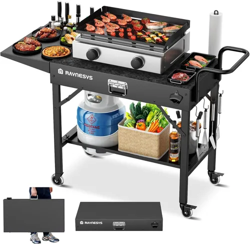 Mesa de Parrilla para Exteriores, Soporte de Parrilla Blackstone, Carrito de Parrilla Plegable de 440 lbs, Soporte de Mesa para Horno de Pizza para