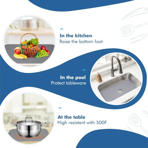 Miniatura 4 de Bestjing Tapete de silicona para fregadero - Protectores para fregadero de cocina con drenaje central, accesorio de rejilla de cocina de 26" x 14