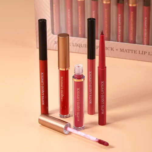 Miniatura 8 de BestLand Juego de 12 Labiales Líquidos Mate + Lápices Delineadores de Labios, Juego de Maquillaje de Labios de Un Solo Paso, Pigmento Aterciopelado