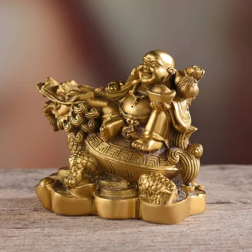 Miniatura 4 de BRASSTAR 3.3 "(H) Ruyi Buda riendo y tortuga riqueza buena fortuna salud Buda estatua para decoración de oficina en casa TQZDPT72