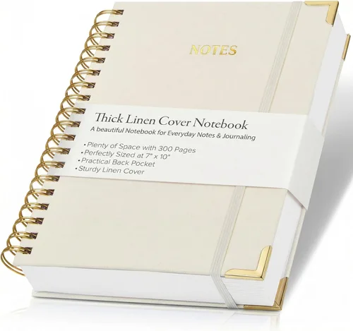 Miniatura 9 de Cuaderno en Espiral Grueso con Portada de Lino Moderno para Mujeres en Formato B5 - Cuaderno de Notas Rayado para la Universidad con 300 Páginas