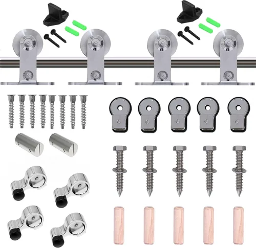 Miniatura 5 de TSMST Kit de herrajes para puerta corrediza de granero de 9 pies, montaje superior de acero inoxidable resistente y robusto, riel para puerta