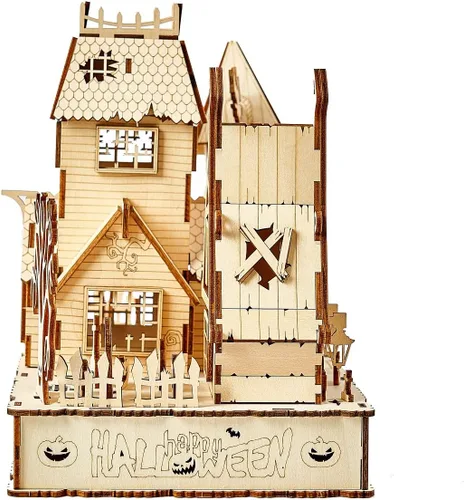 Miniatura 8 de Rompecabezas de madera 3D para Halloween, incluye tira de luz, rompecabezas y rompecabezas para Halloween/cumpleaños, regalos para adultos