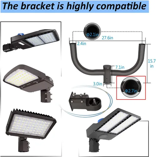 Miniatura 2 de LEDMO Soporte de doble bocina LED para estacionamiento, soporte de montaje de 180 grados, soporte de montaje de poste redondo, doble L, espigas