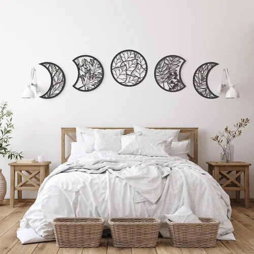 Jetec 5 piezas de arte de pared de fase lunar para colgar en la pared, frontones de madera, fase lunar espiritual, dormitorio, nórdico, bohemio,