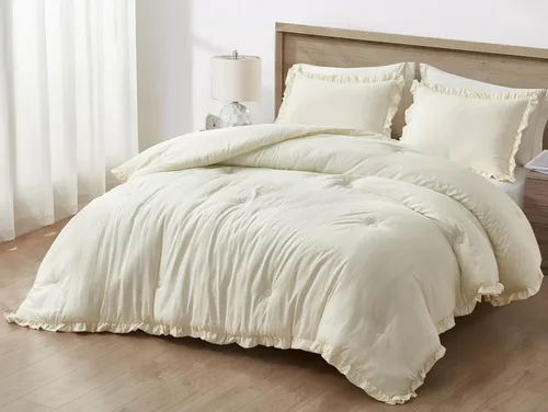 Miniatura 14 de Chezmoi Collection Nora - Juego de edredón negro tamaño King de 3 piezas, esponjoso, suave, lavado a la piedra, con volantes, ropa de cama Shabby