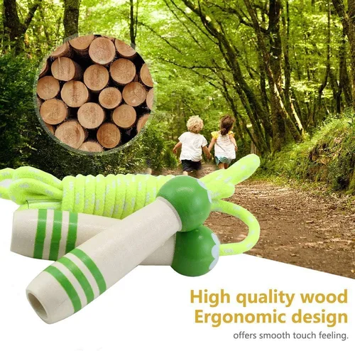 Miniatura 2 de Cuerda de Saltar para Niños, Cuerda de Saltar Ajustable de 7 Pies de Algodón con Mango de Madera para Niños y Niñas, Ejercicio al Aire Libre