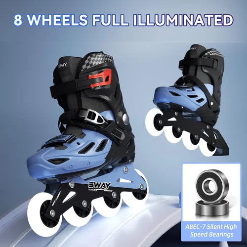 Miniatura 6 de SWAY Patines en línea ajustables en 4 tallas para niñas y niños, todas las ruedas se iluminan, patines en línea para exteriores para niños y jóvenes