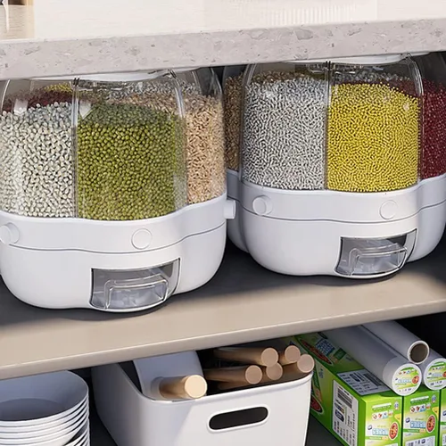 Miniatura 8 de Enfudid Contenedor de almacenamiento de granos para alimentos, dispensador de arroz de 6 rejillas de gran capacidad, caja de almacenamiento
