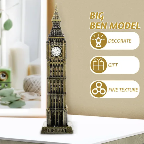 Miniatura 9 de Beavorty Big Ben Modelo Londres - Adorno de construcción de 7.08 pulgadas, escultura arquitectónica de metal para el hogar, boda, reunión familiar