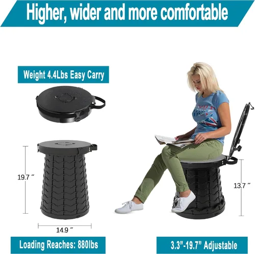 Miniatura 2 de ALEVMOOM Inodoro portátil XXL, 19.7 pulgadas de alto, más alto, plegable, plegable, con tapa, correa, bolsa, ajustable para campamento, senderismo