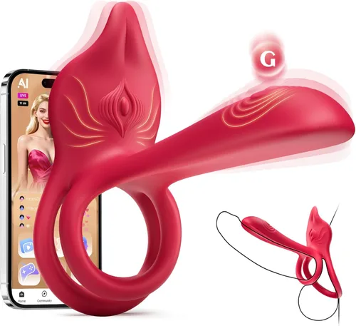 Miniatura 10 de Anillo vibrador para pene en parejas - MOOLIGIRL anillo vibrador doble con estimulador de clítoris en forma de zorro y vibrador de punto G de 4.6