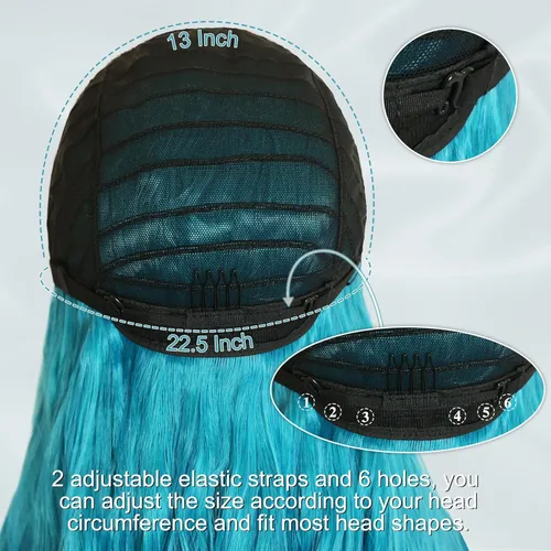 Miniatura 6 de NAYOO Peluca larga ondulada de color verde azulado degradado para mujer, 26 pulgadas, parte media, rizada, ondulada, de aspecto natural, fibra