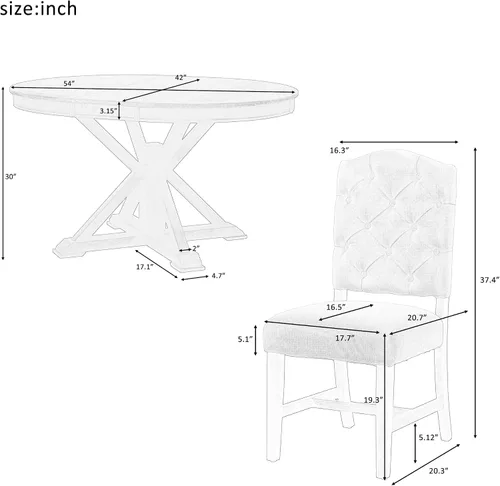 Miniatura 3 de Harper & Bright Designs TREXM - Juego de mesa de comedor de estilo retro funcional con mesa extensible y 4 sillas tapizadas para comedor y sala