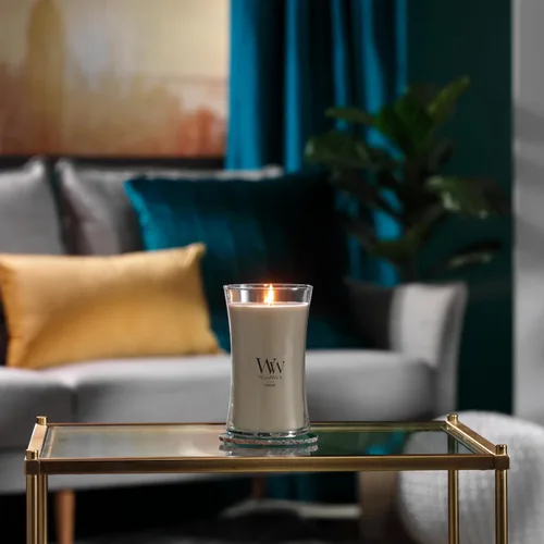 Miniatura 5 de WoodWick Santal Myrrh - Vela grande en frasco con forma de reloj de arena, cera de mezcla de soya prémium, mecha de madera Pluswick Innovation