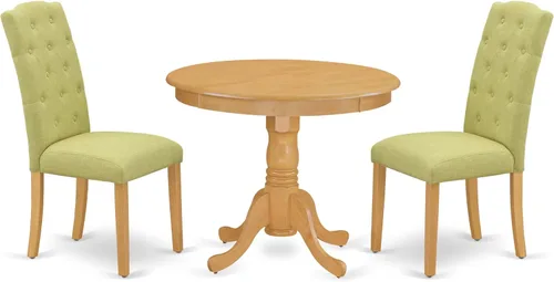Miniatura 13 de East West Furniture ANCE3-LWH-15 - Juego de mesa de comedor moderno de 3 piezas que contiene una mesa de cocina redonda con pedestal y 2 sillas