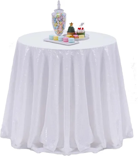 Miniatura 83 de Mantel de lentejuelas color azul bebé de 120 pulgadas redondo con purpurina, secuencia metálica, para fiesta de cumpleaños, baby shower, boda