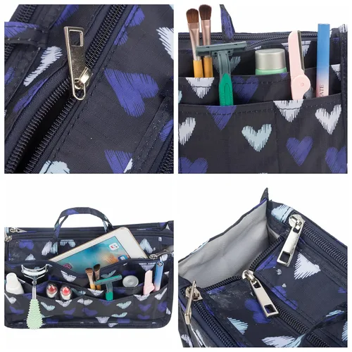 Miniatura 5 de Micom Organizador de cosméticos extensible, con estampado, asas, 13 bolsillos, para cartera de mujer, L, Swallow