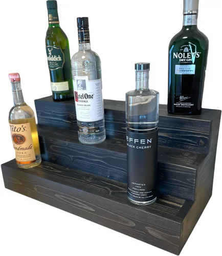 Miniatura 20 de Estantería de exhibición escalonada hecha a mano, exhibición de barra de tres niveles, organizador de barra, exhibición de botellas de licor
