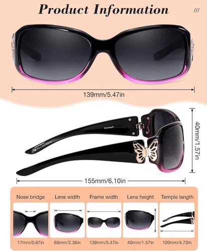 Miniatura 5 de LVIOE - Lentes de sol polarizadas para mujer, decoración de mariposa a la moda, para conducir y pescar, protección UV LS022
