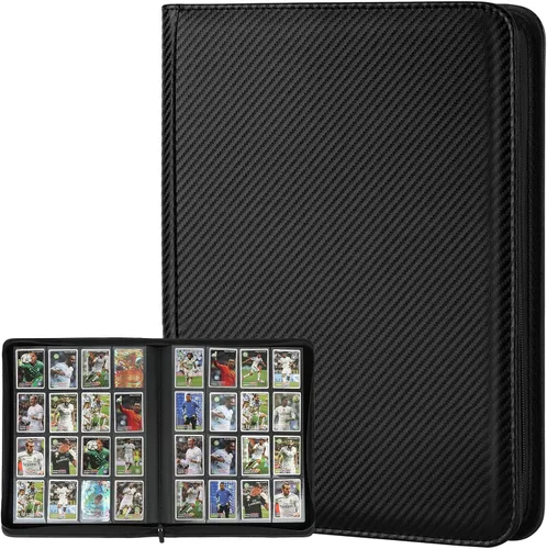 Miniatura 37 de GERMUN Carpeta de tarjetas de poliuretano, 16 bolsillos, carpetas de soporte premium para más de 1000 tarjetas, álbum de bolsillo de doble cara