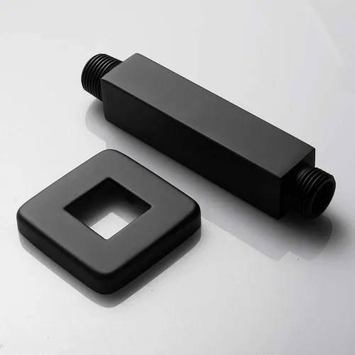 Miniatura 5 de Brazo de Ducha Negro Mate con Brida de Acero Inoxidable Cuadrado para Montaje en Techo, Tubo de Extensión de Ducha para Cabezal de Lluvia, 4 pulgadas