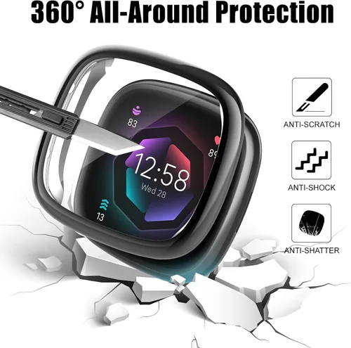 Miniatura 4 de Protector de pantalla compatible con Fitbit Sense 2/Versa 4 Carcasa, Carcasa de TPU suave plateada, Protector de pantalla protectivo integral