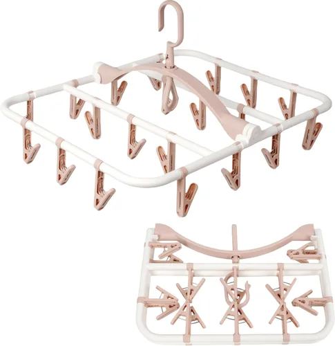 Miniatura 7 de Foshine Perchas de secado de ropa plegables de plástico con 20 clips de secado (gris claro, rectangular)