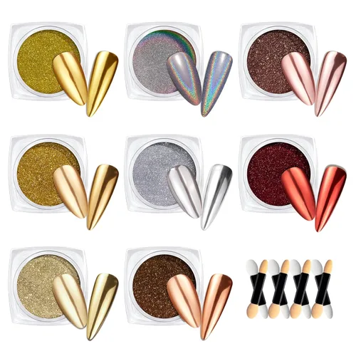 Miniatura 8 de Beetles - Polvo cromado para uñas, efecto espejo metálico, holográfico aurora, sirena perla, brillantina, polvo cromado para uñas de gel, manicura