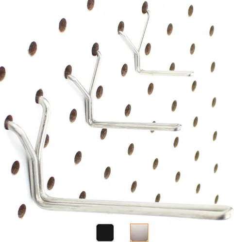Miniatura 11 de Ganchos de acero para tablero de clavijas, paquete de 60 ganchos de 1 pulgada + 2 pulgadas + 4 pulgadas en L, color negro, no se caen, se adapta a