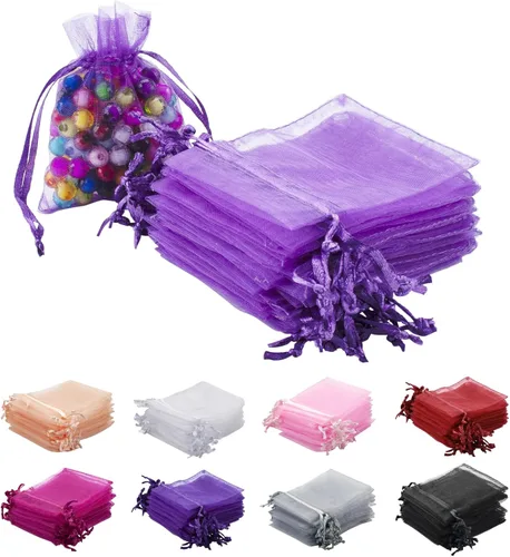 Miniatura 10 de 100 bolsas de organza rosa, bolsas de regalo con cordón transparente de 2 x 3 pulgadas para joyas, aretes, bodas, fiestas, recuerdos de Navidad
