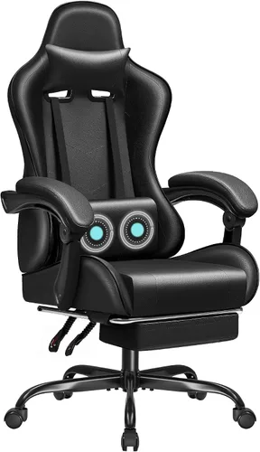 JUMMICO Silla ergonómica para videojuegos con reposapiés y soporte lumbar de masaje, silla de videojuegos de altura ajustable con asiento giratorio