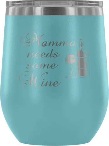 Miniatura 2 de Con aislamiento vaso de vino con tapa – Mamma necesita algo de vino – 12 oz vasos de vino de acero inoxidable de vidrio – doble pared aislado al