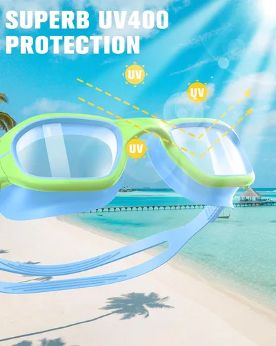 Miniatura 2 de Kids Swim Goggles with Silicone Swim Cap, Swimming Goggles Cap Set for Kids 6-14, Anti-Fog Anti-UV for Boys Girls
