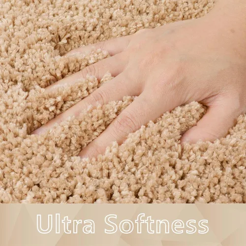 Miniatura 3 de Seavish Alfombra de baño de contorno beige de lujo, alfombras de baño peludas de 19.6 x 19.6 pulgadas, antideslizante, eficiente, absorbente