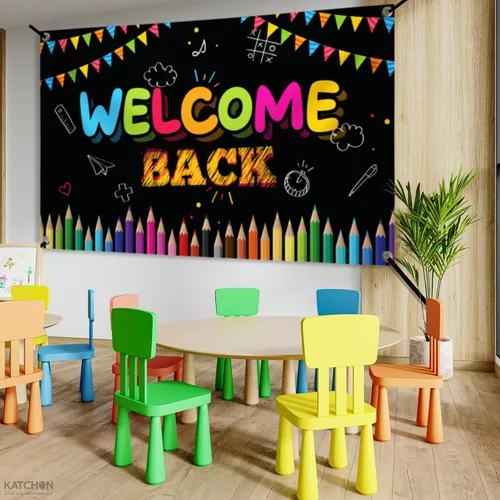 Miniatura 5 de Katchon, Welcome Back To School Banner - Xtralarge, 70.8x43.3 Inch Back To School Backdrop First Day Of School Banner Welcome Back Banner