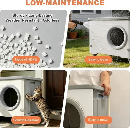 Miniatura 8 de Casa para gatos al aire libre, resistente a la intemperie, refugio para gatos con puerta de escape y solapa de puerta de PET, apilable elevado
