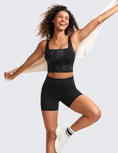 Miniatura 74 de CRZ YOGA Butterluxe Brasier deportivo de cuello cuadrado para mujer, estilo camiseta corta sin mangas, acolchado con soporte integrado para yoga