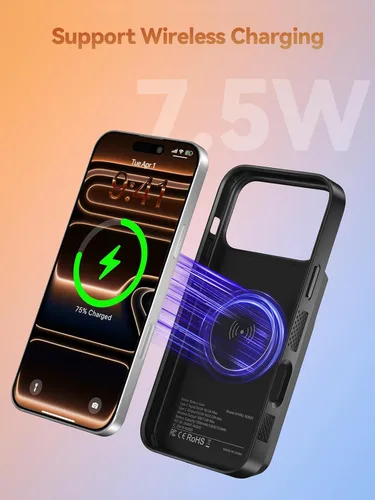 Miniatura 5 de PANDUK Funda de batería para iPhone 17 Pro Max, 9300mAh USB-C Banco de energía portátil 20 W PD Carga rápida Carga inalámbrica
