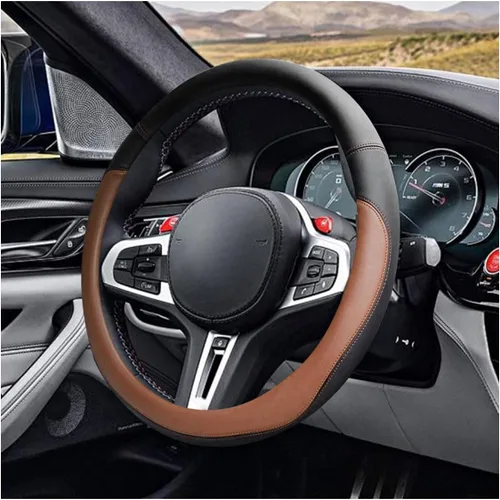 Miniatura 10 de LAINLOY Funda para volante de automóvil de 14.5"-15", funda de cuero de microfibra, decoración de volante antideslizante y transpirable, accesorios