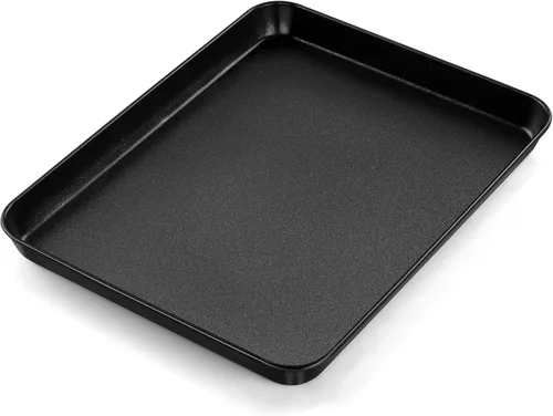 Miniatura 14 de Bandeja para horno tostador E-far, bandeja de 10.5x8x1 pulgadas antiadherente para hornear galletas, bandeja de hornear pequeña de acero al carbono