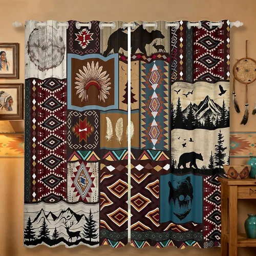 Miniatura 53 de Cortinas opacas de estilo bohemio occidental de 76 x 45 pulgadas, cortinas y cortinas de atrapasueños de vaca, cortinas del suroeste, cortinas