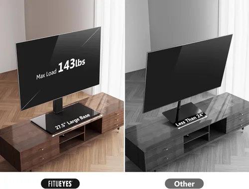 Miniatura 4 de FITUEYES Soporte universal para TV con soporte giratorio para pantallas planas de 50 a 85 pulgadas, base de vidrio templado ajustable en altura que