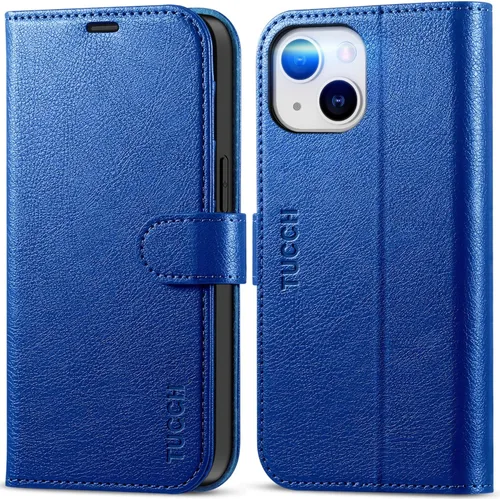 Miniatura 11 de TUCCH Funda tipo billetera para iPhone 14, [Bloqueo RFID] [4 ranuras para tarjetas] Funda protectora interior de TPU, funda abatible magnética