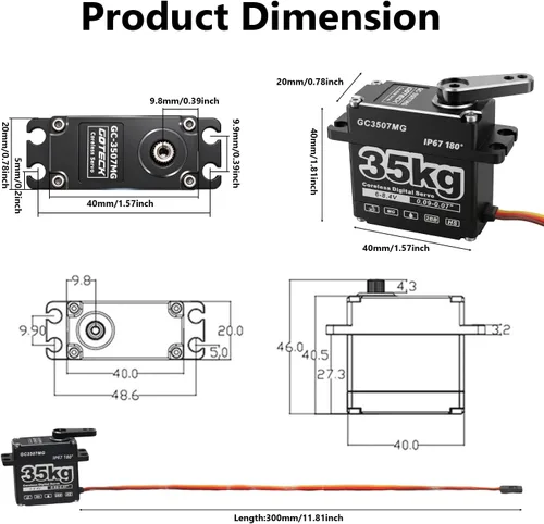Miniatura 4 de GOTECK - Servo digital sin núcleo de 77.2 lbs, gran par de 8.4 V, engranaje de metal completo IP67, servo de dirección impermeable con servo bocina