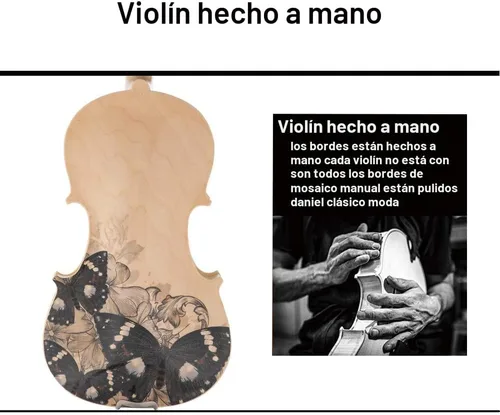 Miniatura 5 de Aliyes Juego de violín artístico distintivo diseñado para principiantes, estudiantes, adultos con estuche rígido, arco, cuerdas adicionales