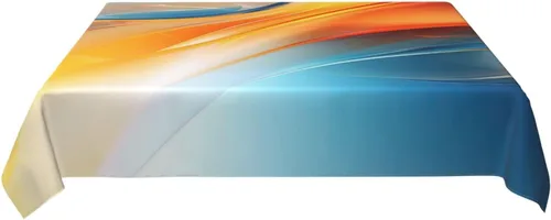 Miniatura 6 de Mantel rectangular moderno con diseño de arte fluido, naranja, azul, degradado, poliéster, impermeable, reutilizable, patrón abstracto de ondas