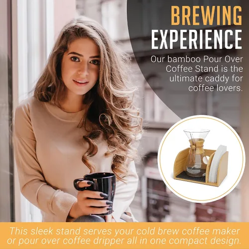 Miniatura 6 de HEXNUB Organizador para cafeteras vertidas, soporte de bambú para jarras Chemex, Bodum, Cosori, alfombrilla resistente al calor, soporte de filtro