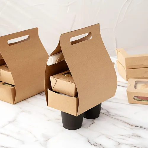 Miniatura 6 de Restaurantware Bio Tek - Loncheras de papel de 8.75 x 4.25 x 8 pulgadas con asas, 100 recipientes desechables de papel kraft para alimentos